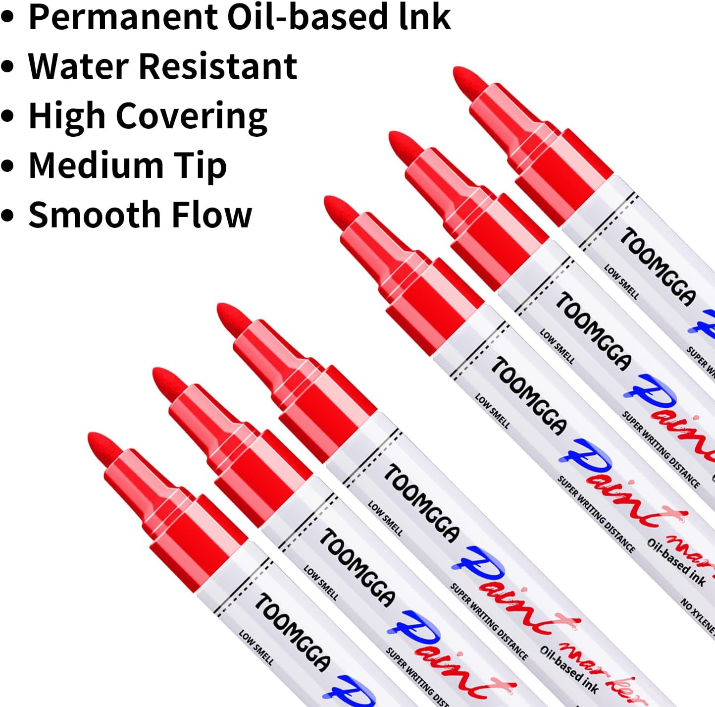Paint Pens Paint Markers Red - 6 Pack Permanent Markers Oil Based for Metal Wood, Pens for Metal, Car Tyre,Plastic, Ceramic, Plastic, Canvas, Rock Painting, Glass, Craft Supplies