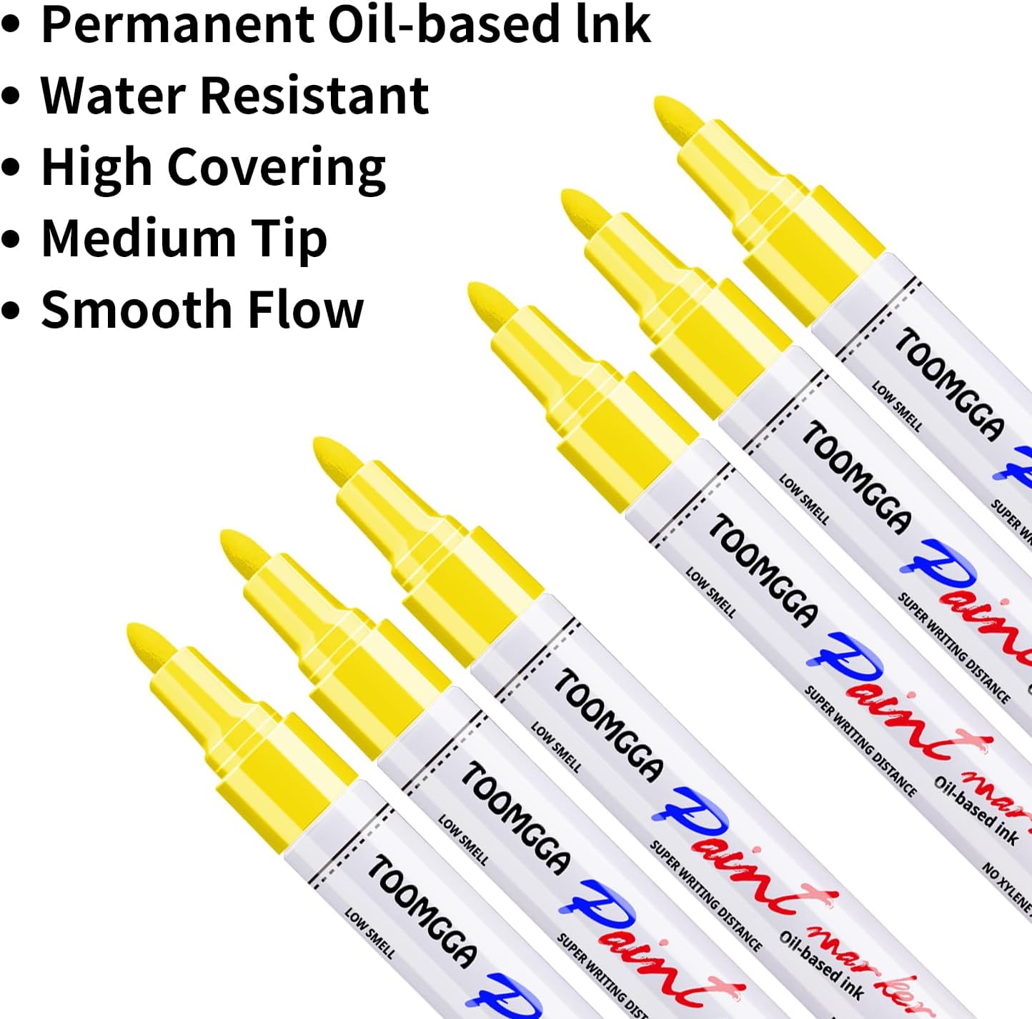 Yellow Permanent Paint Pens Paint Markers - 6 Pack Oil Based Markers, Quick Drying and Waterproof Marker Pen, Car Tire, Metal, Rock Painting, Wood, Ceramic, Plastic, Canvas, Mugs, Medium Tip