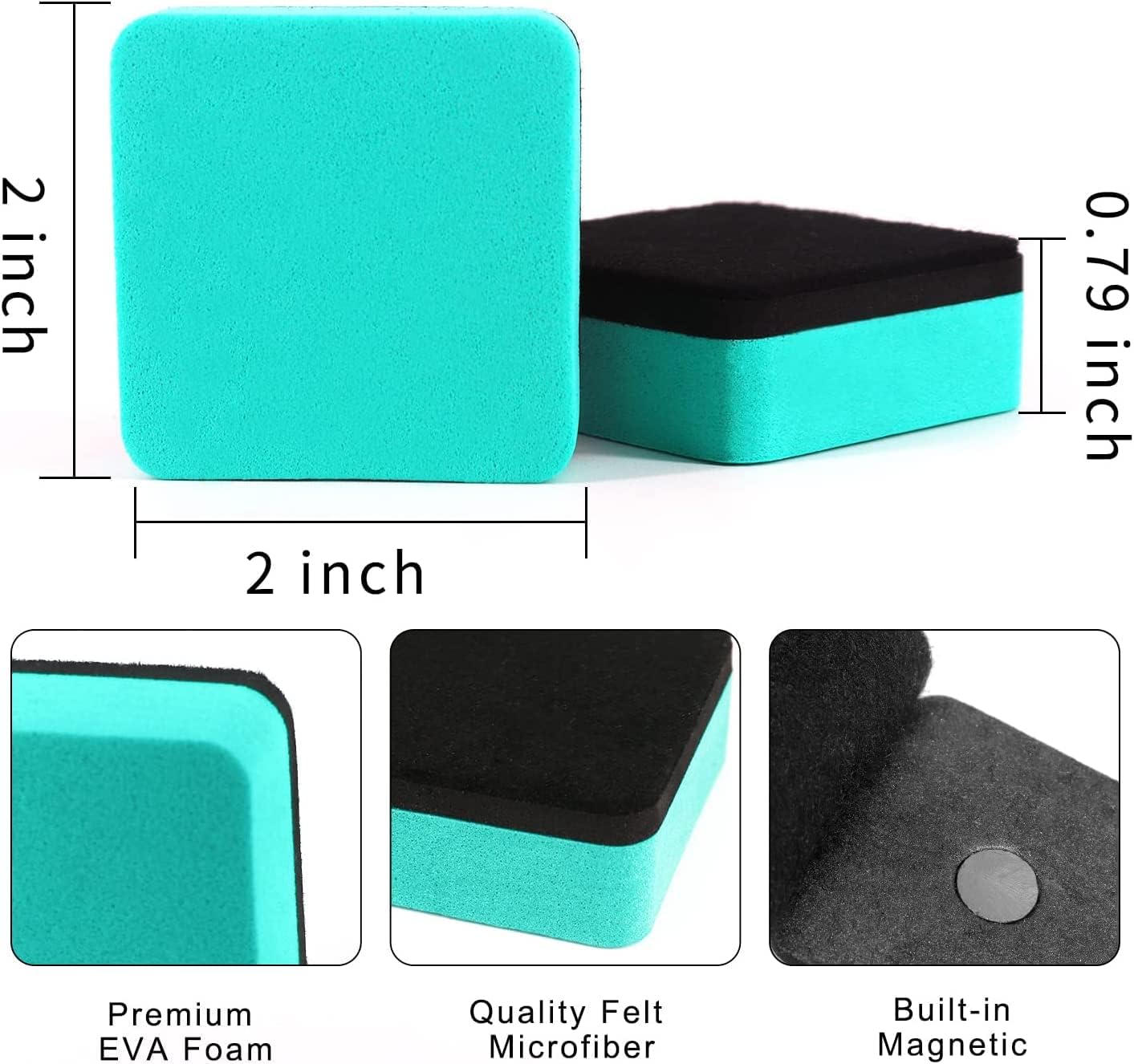 24 Pack Magnetic Whiteboard Dry Erase Erasers Chalkboard Cleansers for Classroom, Home and Office (Green)