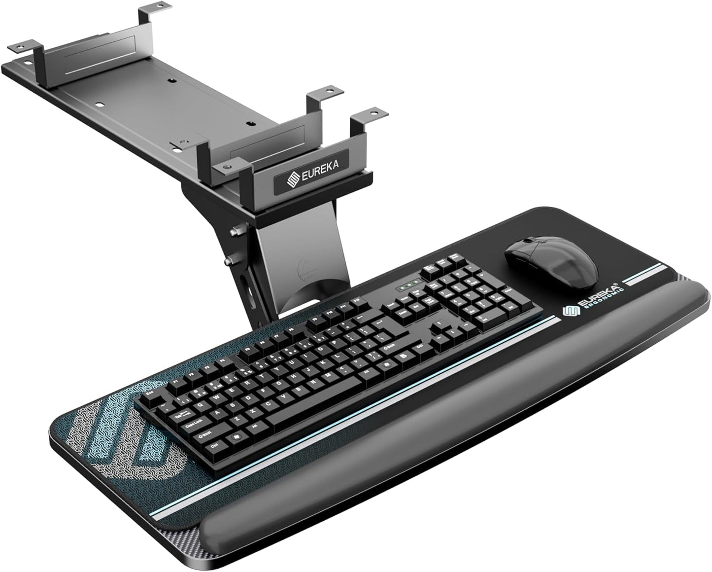 EUREKA ERGONOMIC Keyboard Tray Height Adjustable, Swivel Tilt Computer Keyboard Drawer Under Desk, 25x9.13'' Sliding Keyboard & Mouse Platform with Mouse Pad for Typing, Black