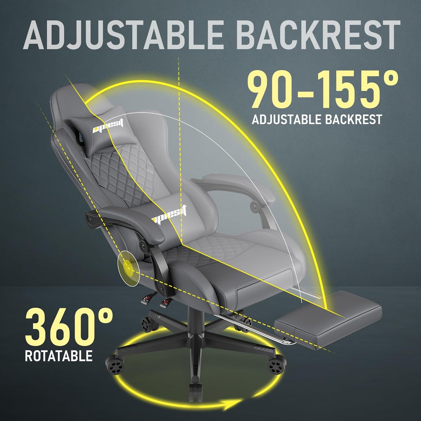 Gaming Chair,Ergonomic Computer Chairs for Adults with Footrest, PU Leather Office Chair with Adjustable Lumbar Support & Pocket Spring Cushion - Heavy Duty 400lb Capacity Gamer Chair (Grey)