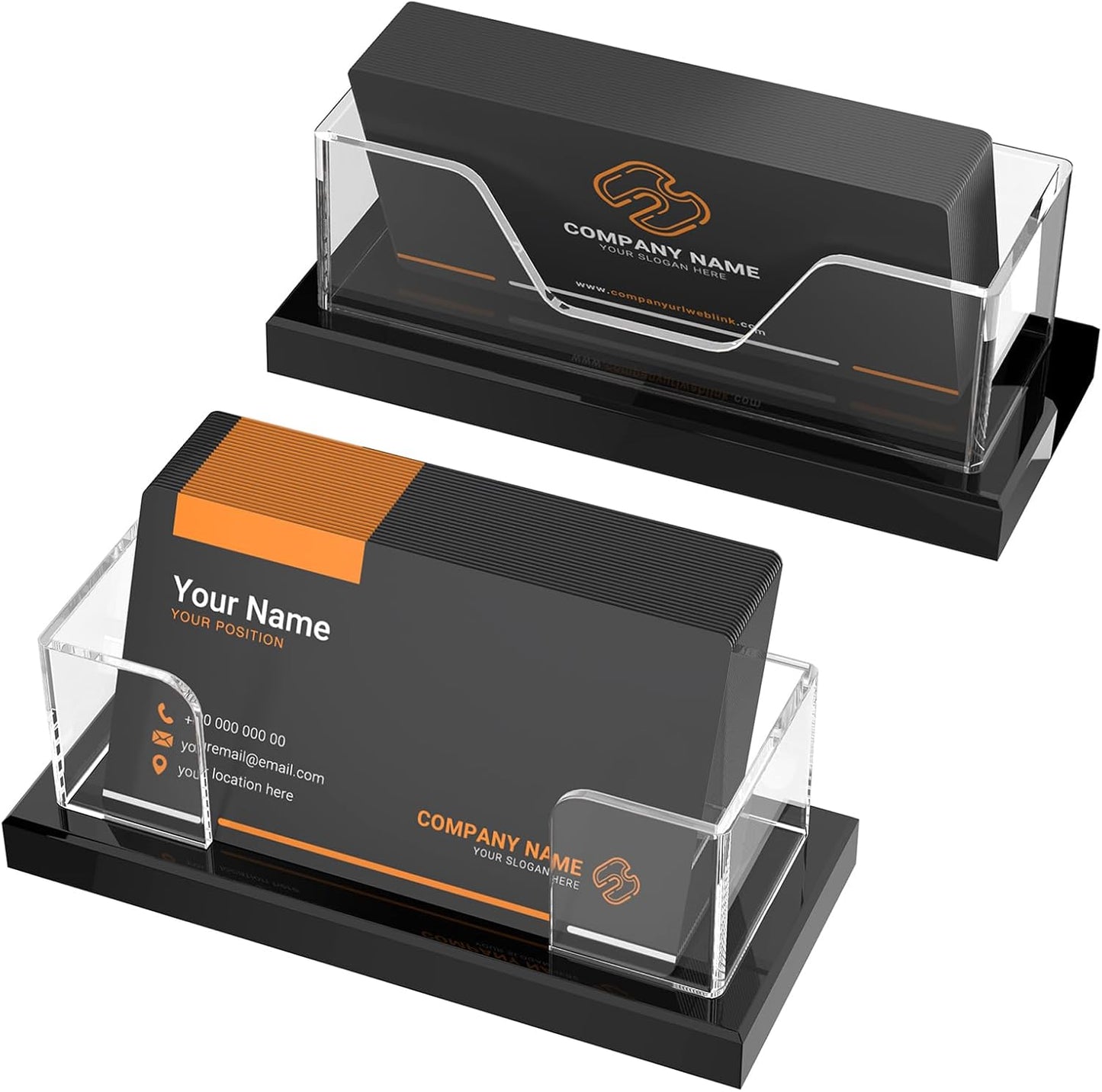 LUGUNU Business Card Holder for Desk 2 Pack – Clear Acrylic Card Display Stand Holds 100 Cards, Office Desktop Organizer(4.5x1.9x1.6inches)