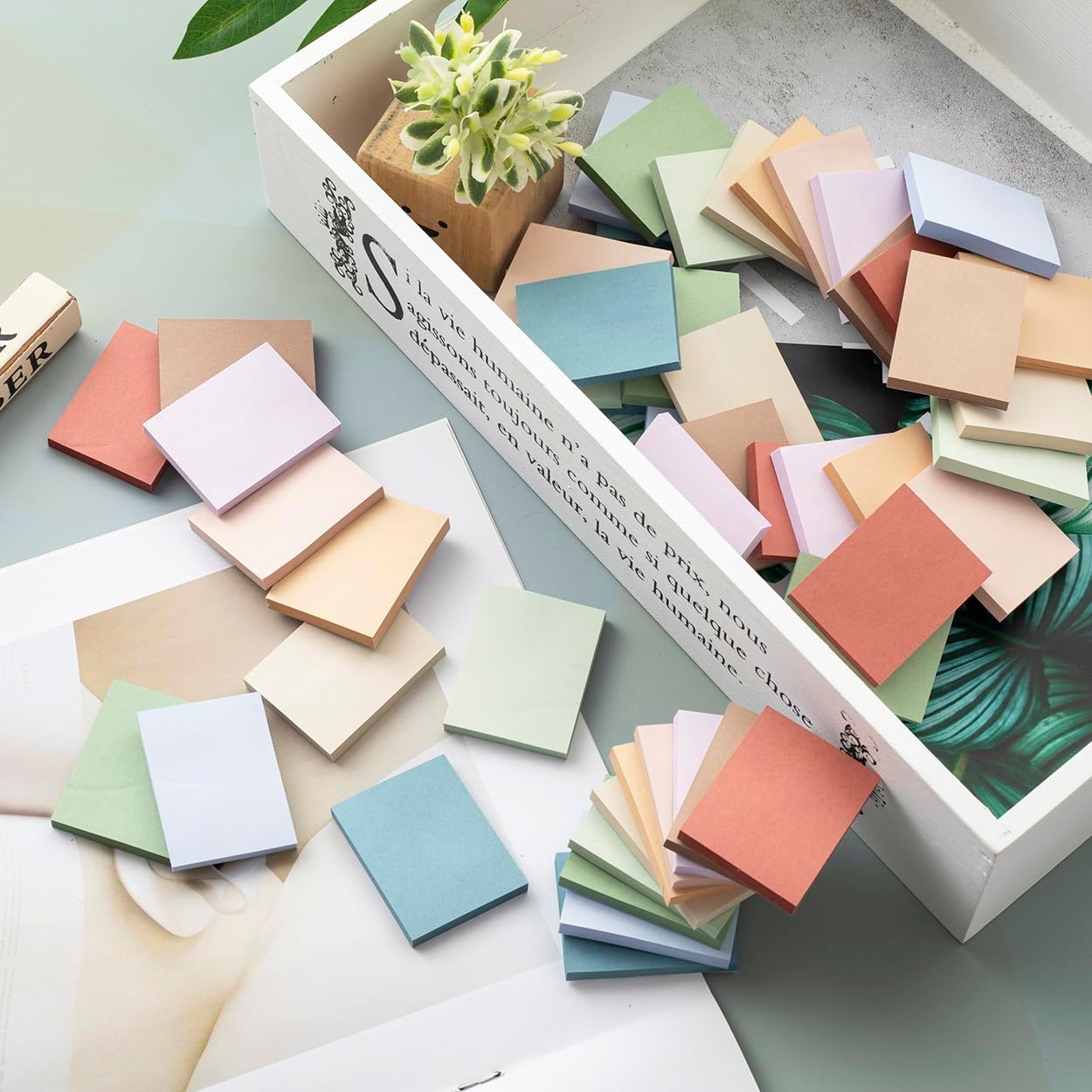 (50 Pads) Sticky Notes 1.5x2, Vintage Colors, 10 Colors Self Sticky Notes, Sticky Pads, Recyclable, Self-Stick Pads, Easy to Stick for Home, Office, Notebook