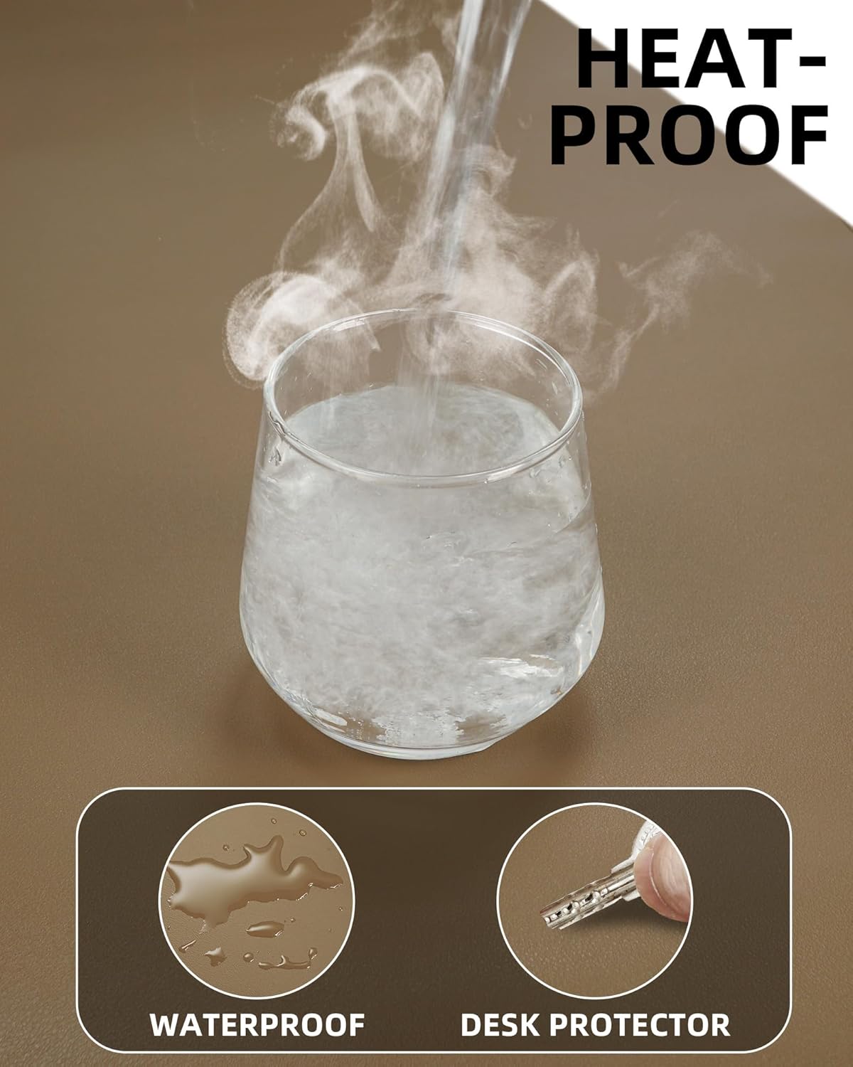 Leather Desk Pad & Protector, Mouse Pad & Office Mat - Non-Slip PU Leather Desk Blotter & Laptop Pad - Waterproof Writing Pad for Office & Home (Dark Khaki, 31.5" x 15.7")