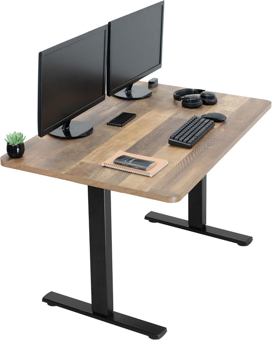 VIVO Electric 48 x 30 in Standing Desk, Memory Height Adjustment, 1B Series, One-Piece Reclaimed Wood Top, Black Frame, DESK-KIT-1B5P