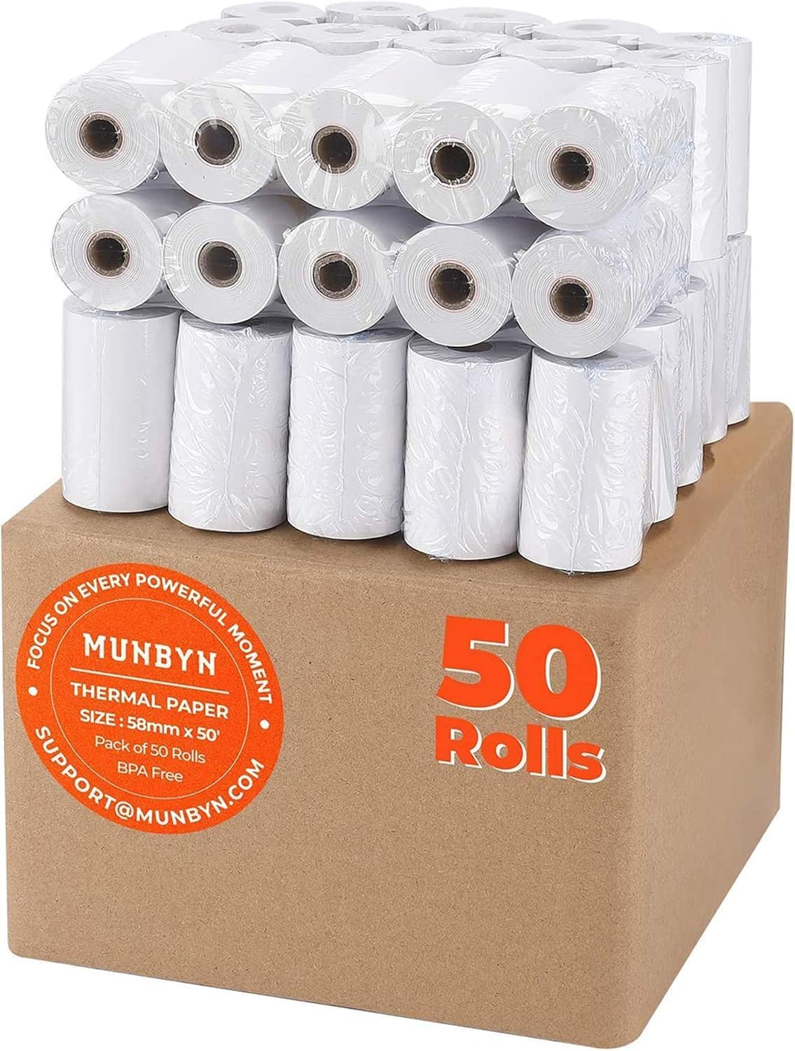 MUNBYN 2 1/4" x 50' Thermal Paper (50 Rolls), BPA Free Receipt Paper, 58mm Thermal Receipt Papers Fits All 58mm Thermal POS Printer, Square Terminal Credit Card Machines thick enough printers clearly
