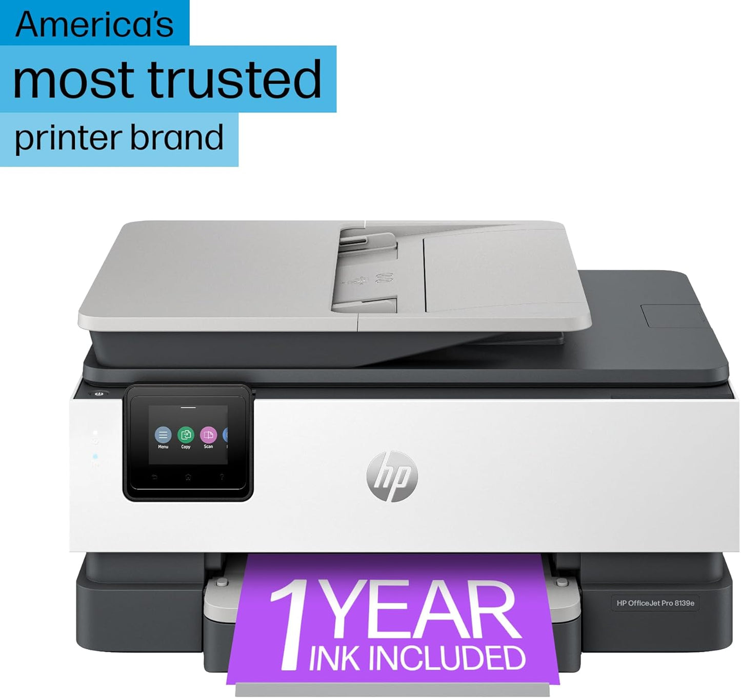 HP OfficeJet Pro 8139e Wireless All-in-One Color Inkjet Printer, Print, scan, Copy, fax, ADF, Duplex Printing Best-for-Home Office, 1 Year Instant Ink Trial Included