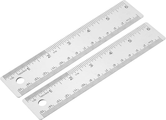 PATIKIL 6 Inch Stainless Steel Ruler Straight Edge Ruler, 2 Pcs Cork Backing Non-Slip Metal Ruler with Inches Centimeter Metric Measuring Tools for Office