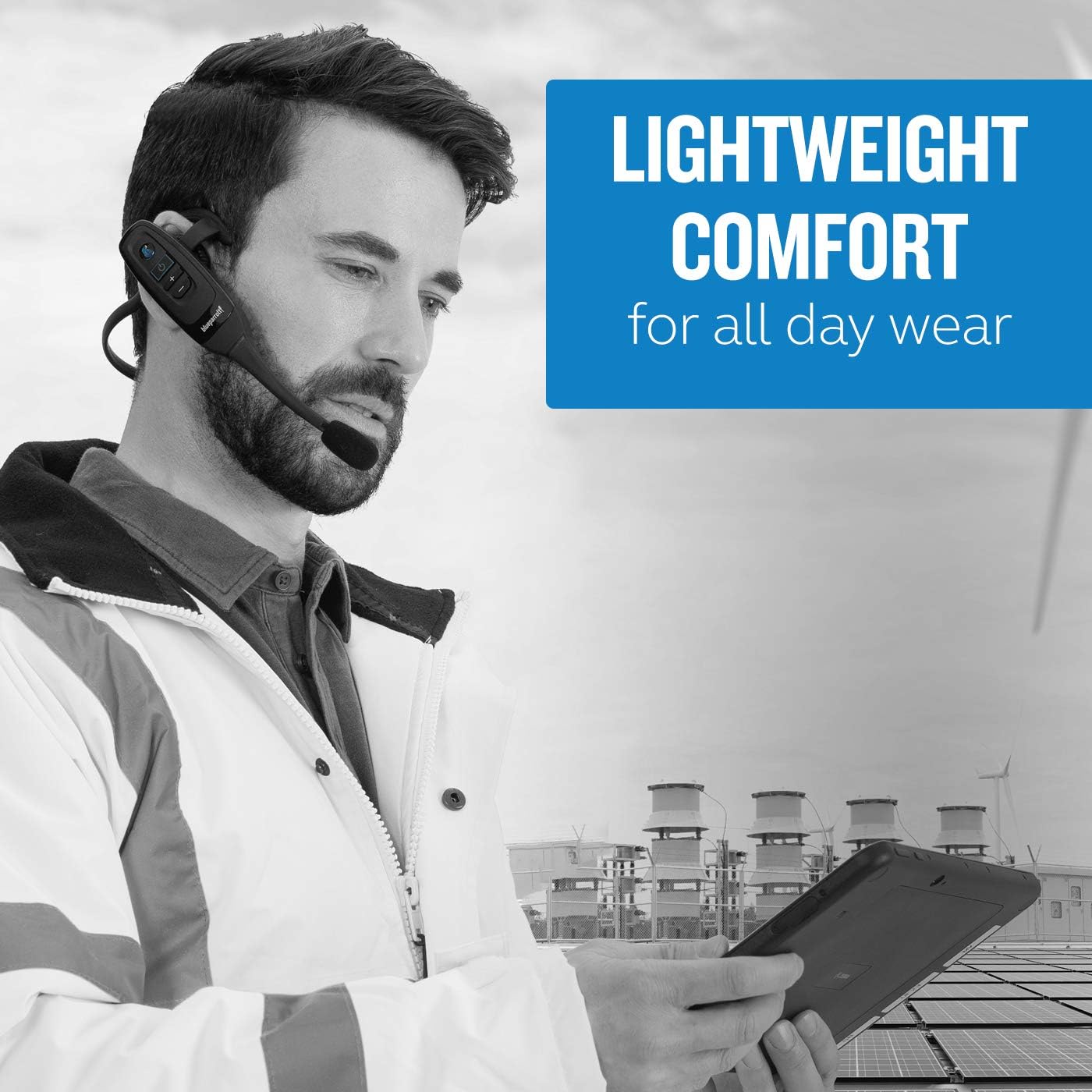 BlueParrott C400-XT Mono Bluetooth Wireless Headphones 96% Noise Canceling Trucker Headset with Mic, Convertible Over Head to Behind Neck Style with 300 ft. Wireless Range, 24 hrs. Talk Time, Black