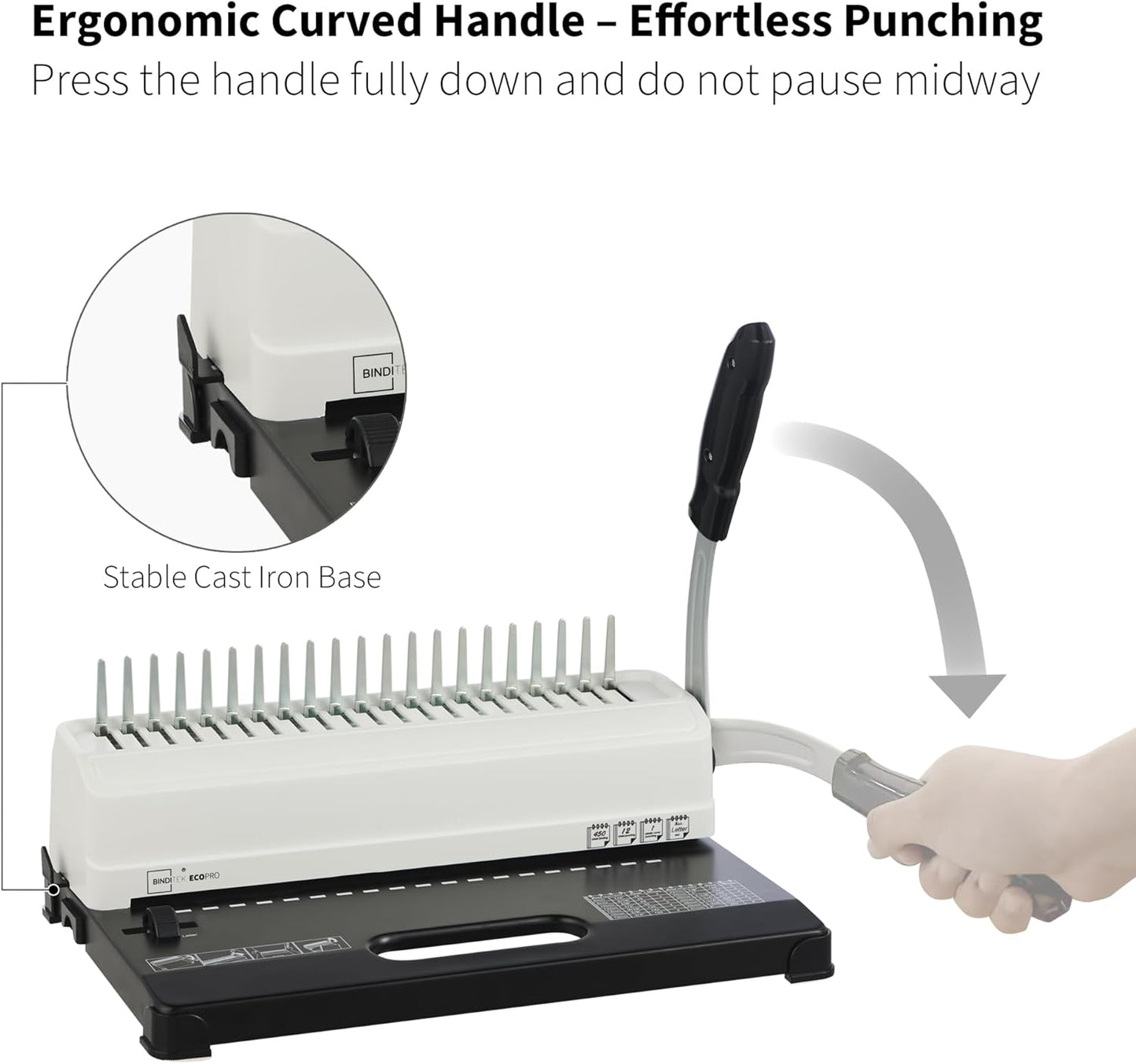 Binditek Binding Machine, 19-Hole, 450 Sheets, Comb Binder Machines with 100 PCS 1/2" Comb Spines, for Letter Size, A5 or Smaller Sizes