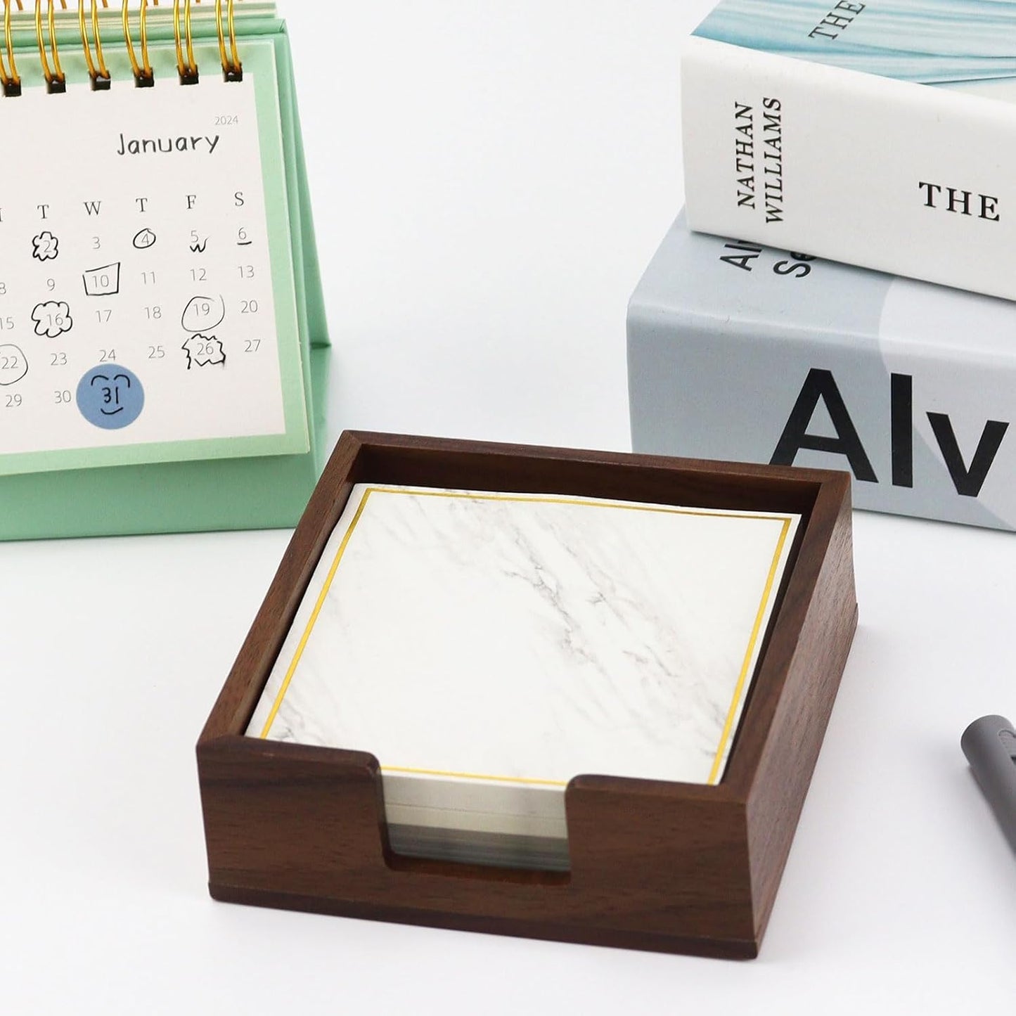 MultiBey Walnut Wooden Sticky Note Holder, Self-Sticky Note Pads Holder, Wood Post it Note Dispenser Sticky Memo Holder Paper Dispenser Desk Accessory for Office Home