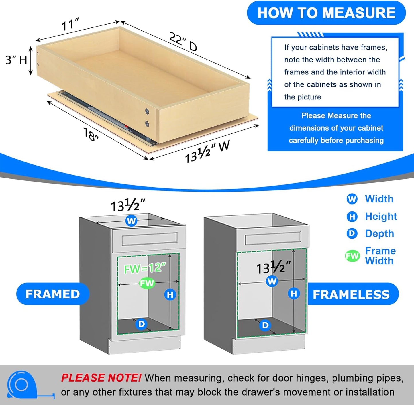 WelFurGeer Soft Close Pull Out Cabinet Organizer, 11" W x 22" D Cabinet Roll Out Drawers, Space-Saving Cabinets Organizer with Easy Installation, Bottom Mount Pull Out Drawers for Kitchen Cabinets