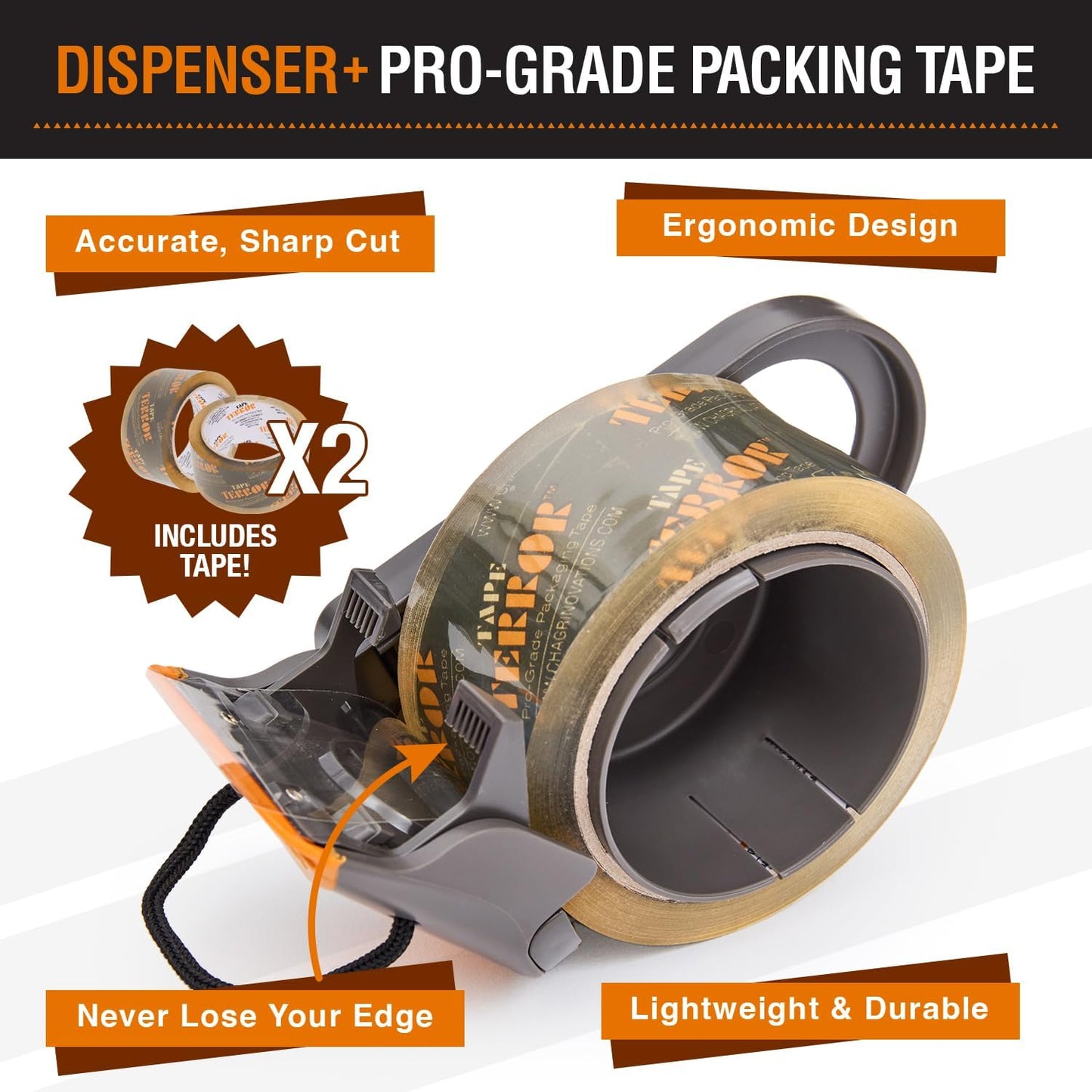 Clear Packing Tape with Dispenser (1 Roll) - Professional Grade for Boxes - Packaging, Shipping with Refillable Dispenser, Fits Standard Bulk Tapes Up to 2" Wide