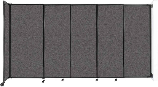 Wall-Mounted Sliding StraightWall Room Divider | Adjustable Widths | Locking Wheels | Room Separator | Up to 11'3" Wide x 6' Tall Charcoal Gray Fabric Panels