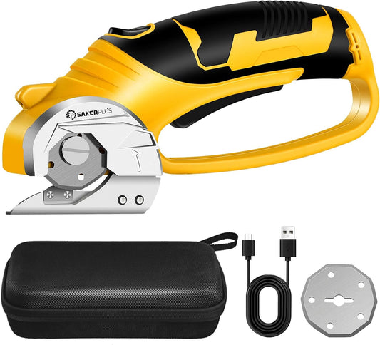 Cordless Electric Scissors, 4V Cardboard Cutter, Box Cutter - 2 Blades, 1 Storage Bag, Safety Lock & LED Light, Rechargeable Power Rotary Cutter for Box Carpet Fabric Plastic Leather