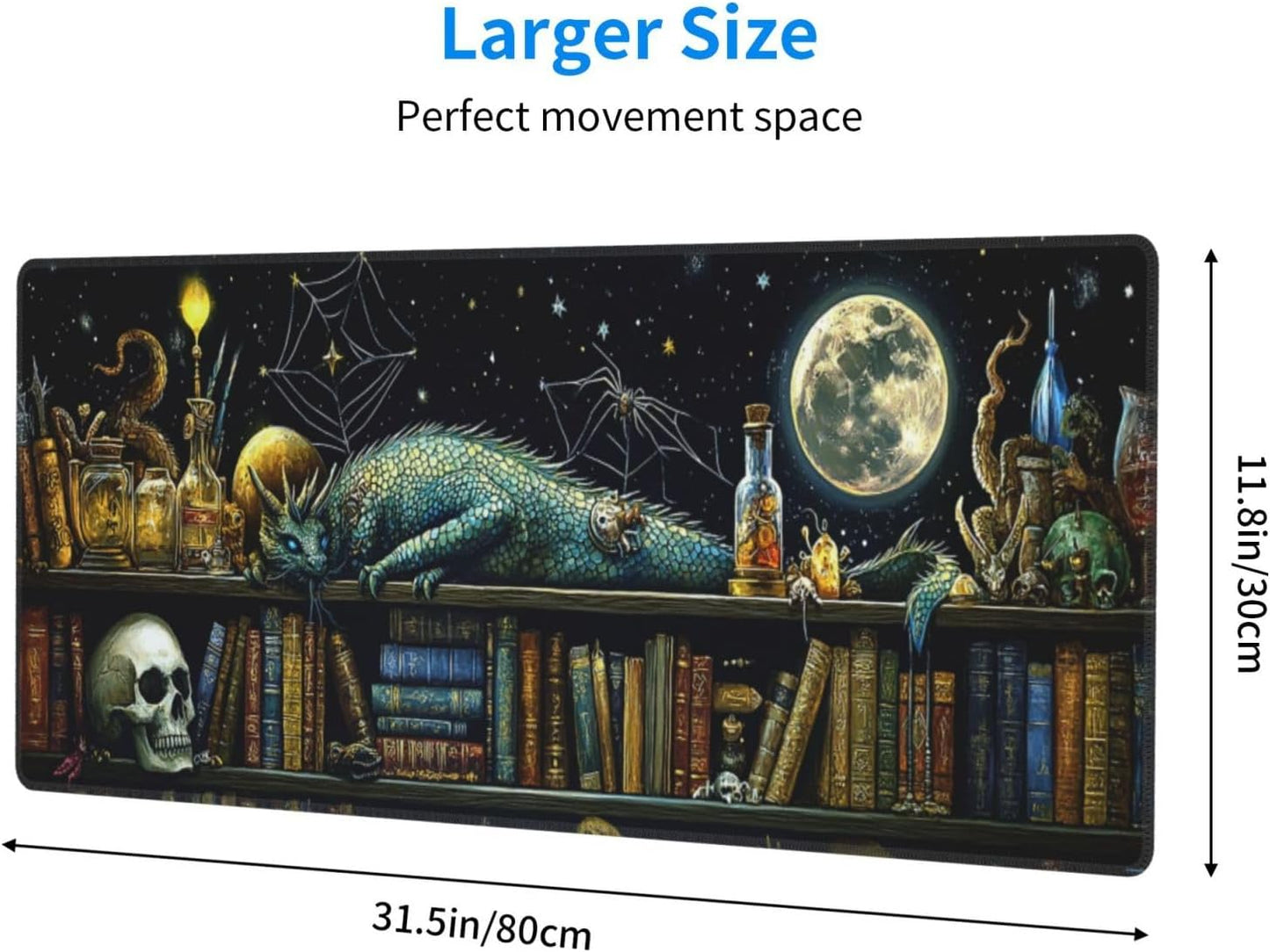 Dragon Mystical Mouse Pad 31.5 X 11.8 Inch Big Desk Rubber Base Stitched Edges Keyboard Pad XXL Mouse Mat for Home Game and Office