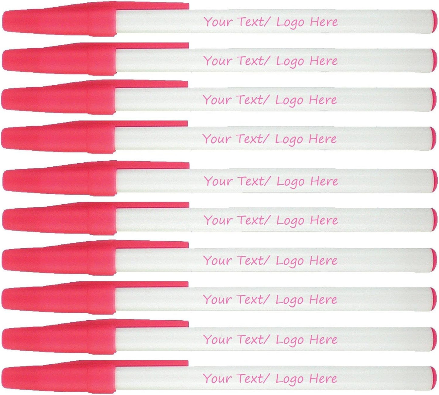 Personalized Stick Pens With your Custom Logo or Text-500 Pack Bulk-for Businesses, Parties, and Events, Custom Printed Slim Ballpoint Pens with Cap, Pink, Black Ink