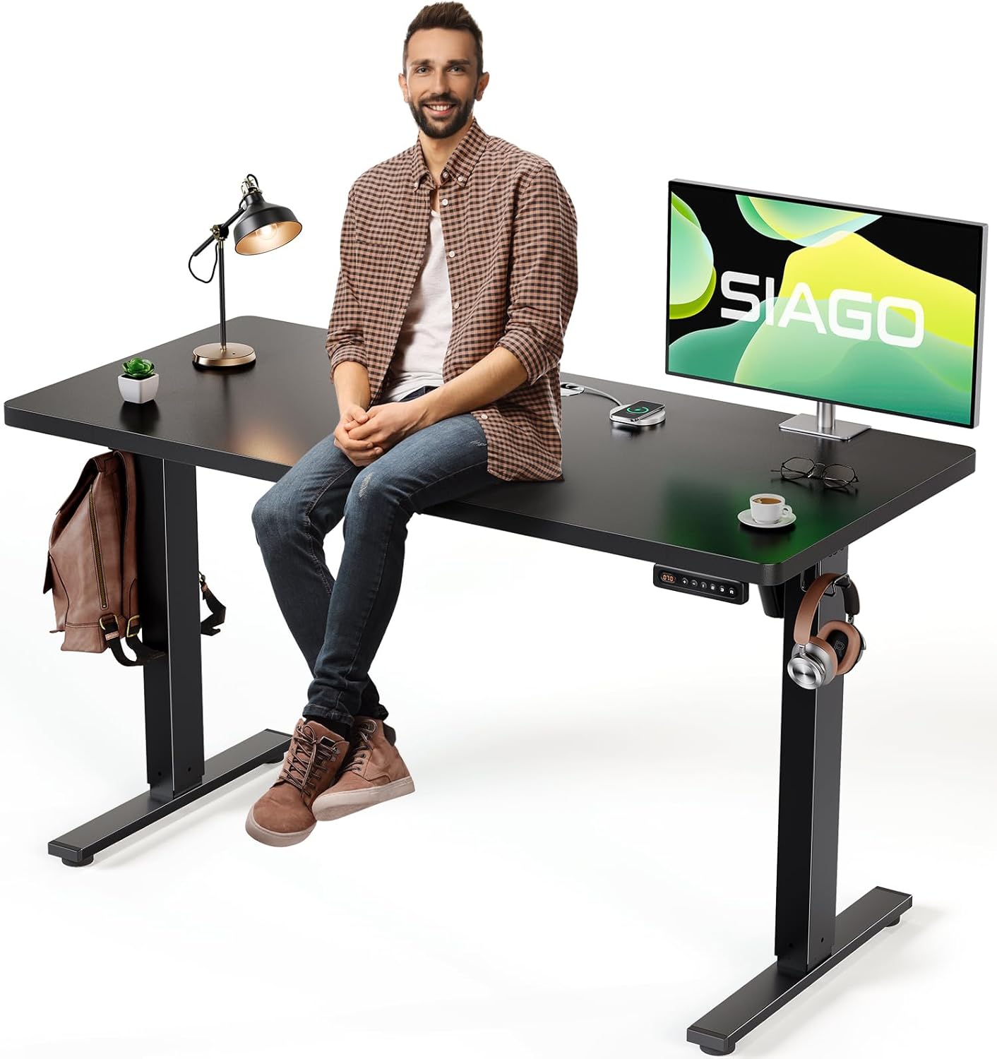 SIAGO Electric Standing Desk Adjustable - 48 x 24 Inch Sit Stand up Desk with Cable Management - 3 Memory Preset Adjustable Height Table