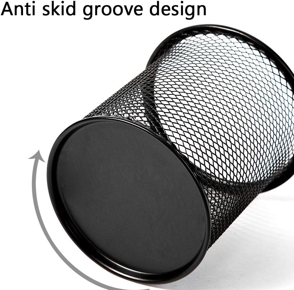 Ameceres 4 Packs Wire Mesh Pencil Holder Metal Pen Cup Desk Pen Organizer Case Pencil Jar Black for Office Home (Black)