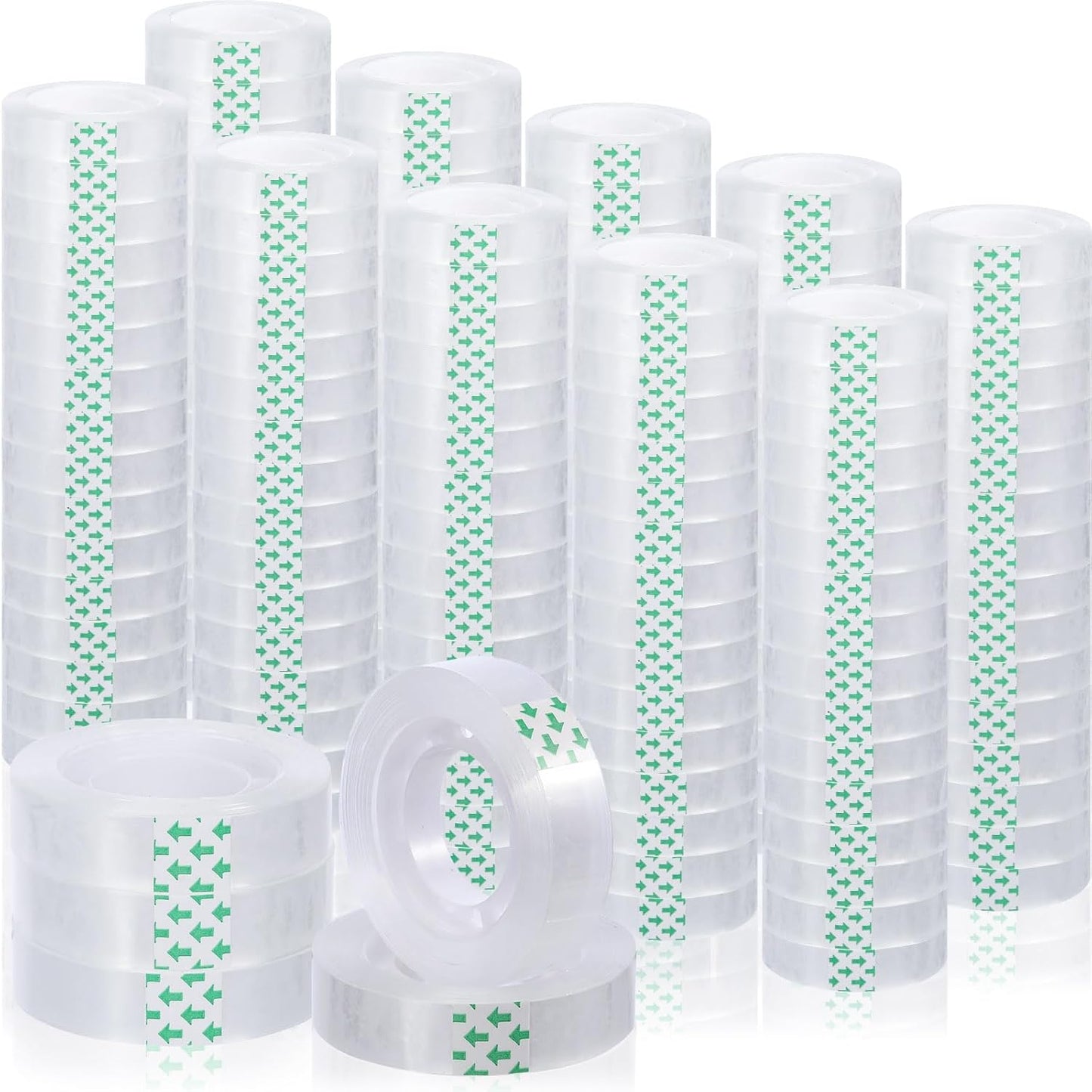 Jetec 100 Rolls Clear Tape Bulk Transparent Invisible Tape Refills 1/2 x 1260 Inches Glossy for Gift Wrapping Dispenser Office School Home Use Gift Wrap Desk Supplies
