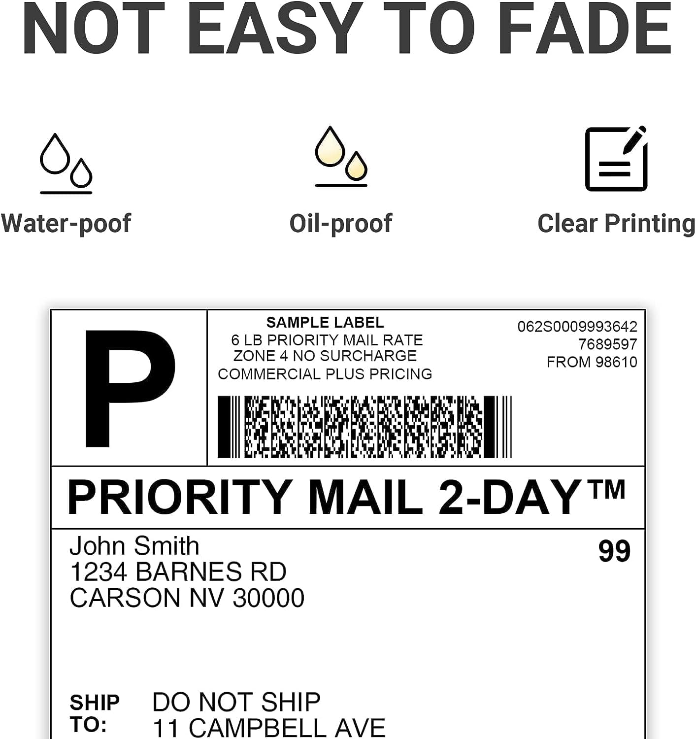4x6 Thermal Shipping Label, Shipping Address Labels (2 Rolls of 500 4x6 Roll Labels) - Compatible with Nelko, JADENS, beeprt, ASprink, Rollo, Zebra, Omezizy and Other Thermal Printers