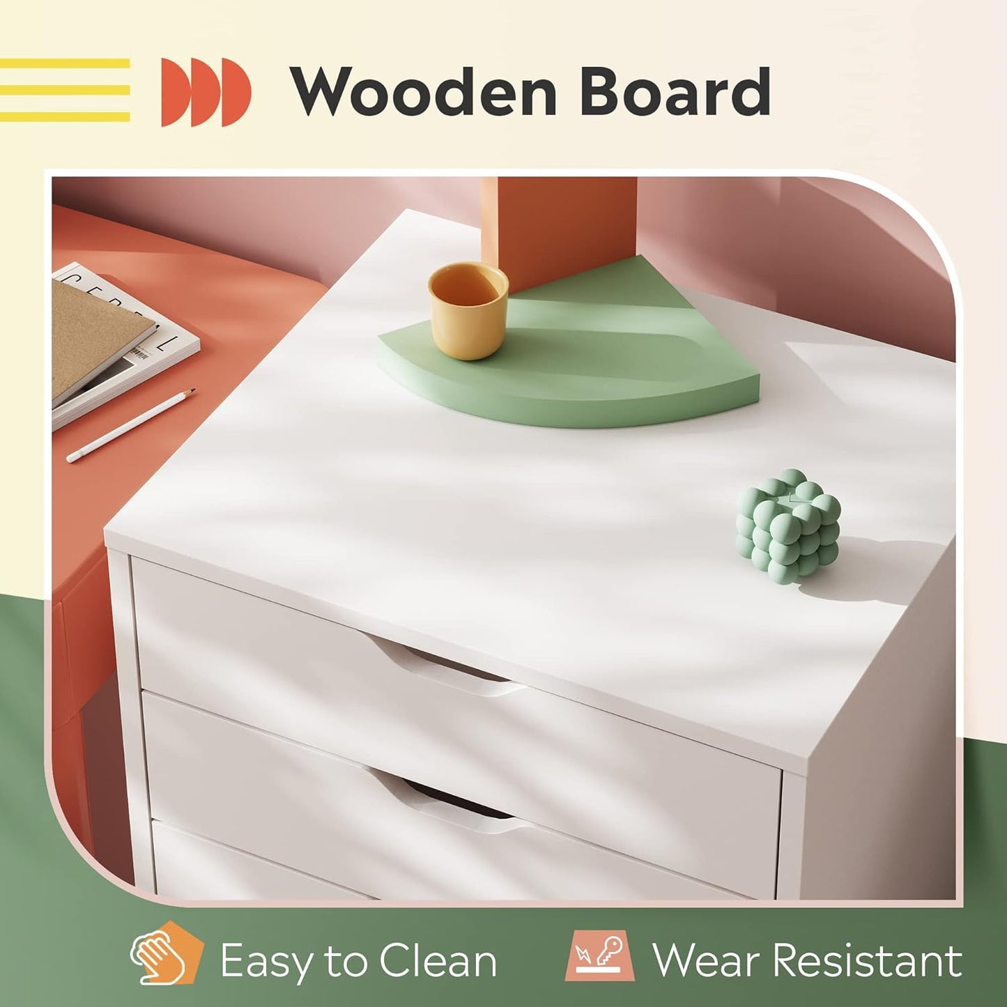 DEVAISE 5-Drawer Chest, Wood Storage file Cabinet with Wheels, White