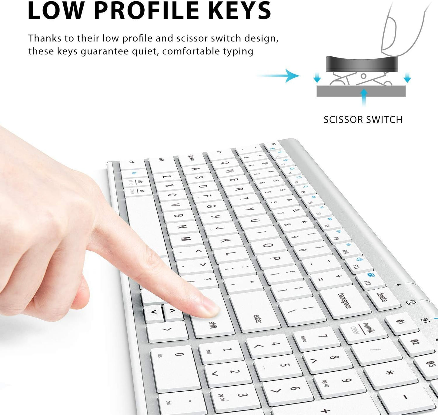 iClever BK10 Bluetooth Keyboard, Universal Bluetooth 5.1 Wireless Keyboard with Number Pad, Ergonomic Design, Multi-Device Compatibility, Stable Connection for Mac, iPad, iPhone, Android, Windows