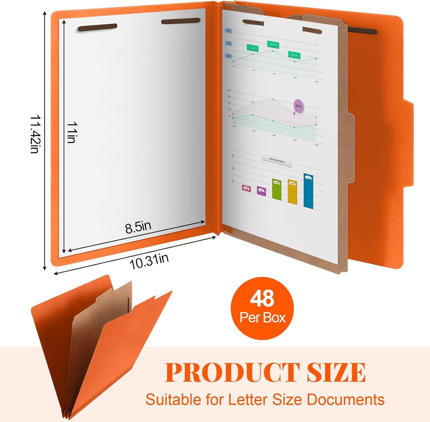 48 Pcs Classification Folders Letter Size, 1 Divider Pressboard File Folder with Fasteners, Expanding File Organizer Bulk for Teachers, Clergy, Office, Church, Christmas Donations (Orange)
