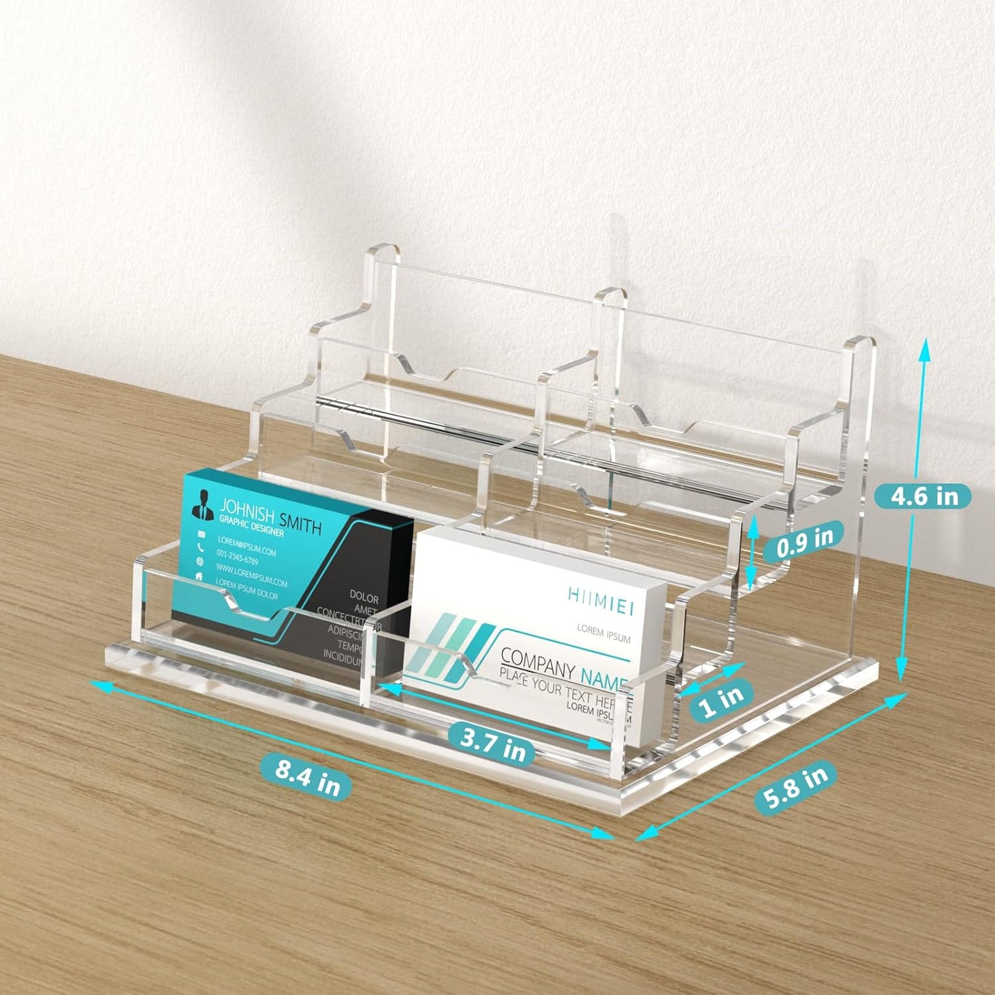 HIIMIEI Acrylic Business Card Display, Multiple Card Holder for Office, Home, Restaurant - 8 Slot, 4 Tier