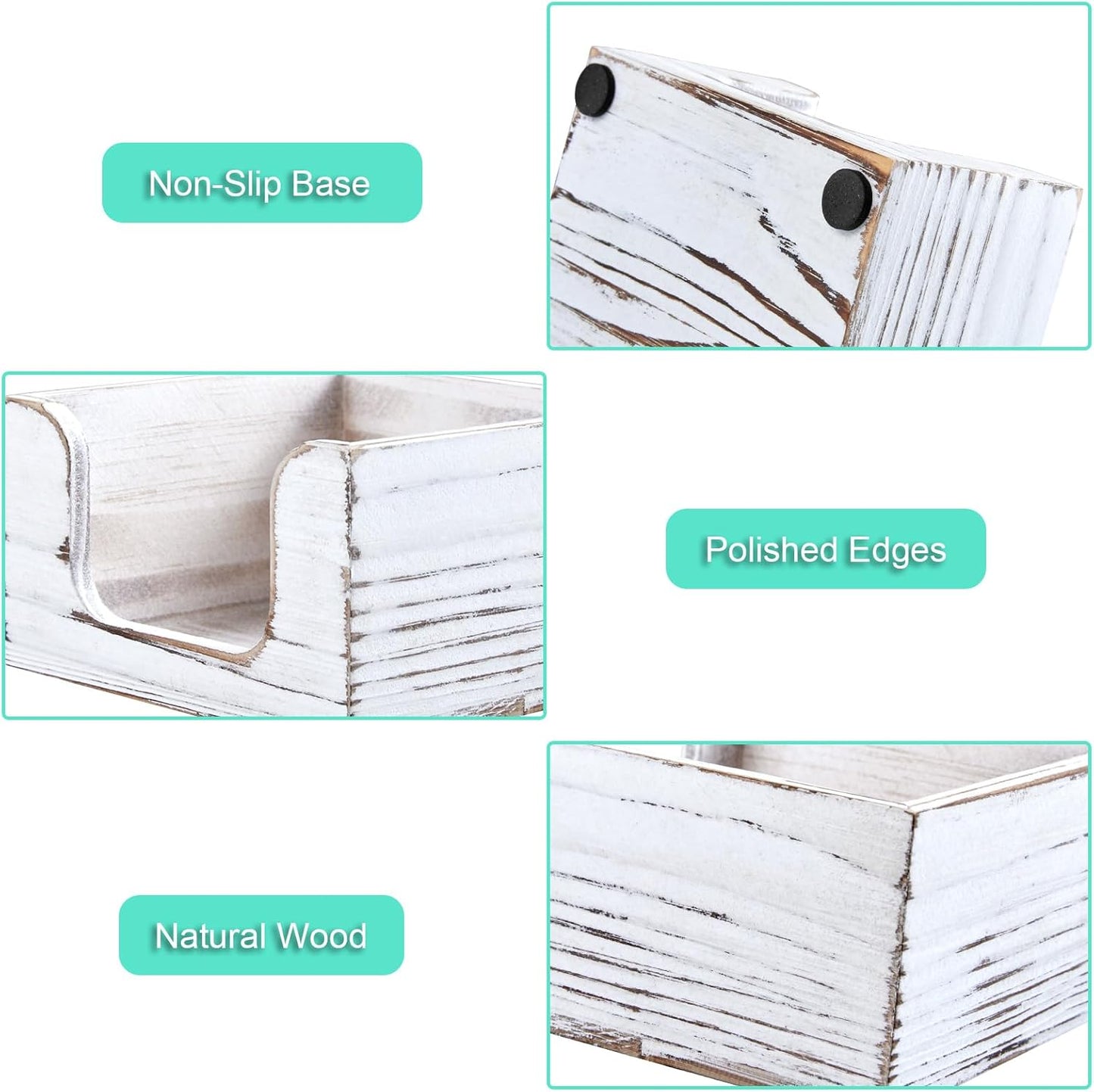 Wood Sticky Note Holder, White Washed Wooden Post It Note Dispenser for Office Desk Accessories, Self Stick Note Pad Holder, Memo Pad Holder Dispenser Organizer for School Office Desk Supplies