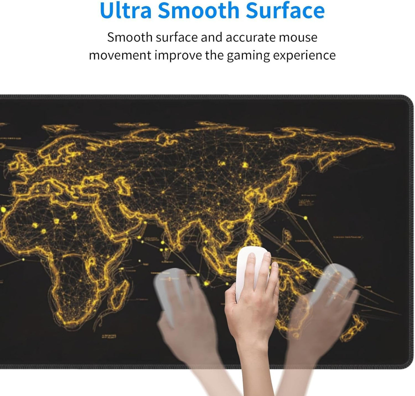 Map Mouse Pad 31.5 X 11.8 Inch Big Desk Rubber Base Stitched Edges Keyboard Pad XXL Mouse Mat for Home Game and Office