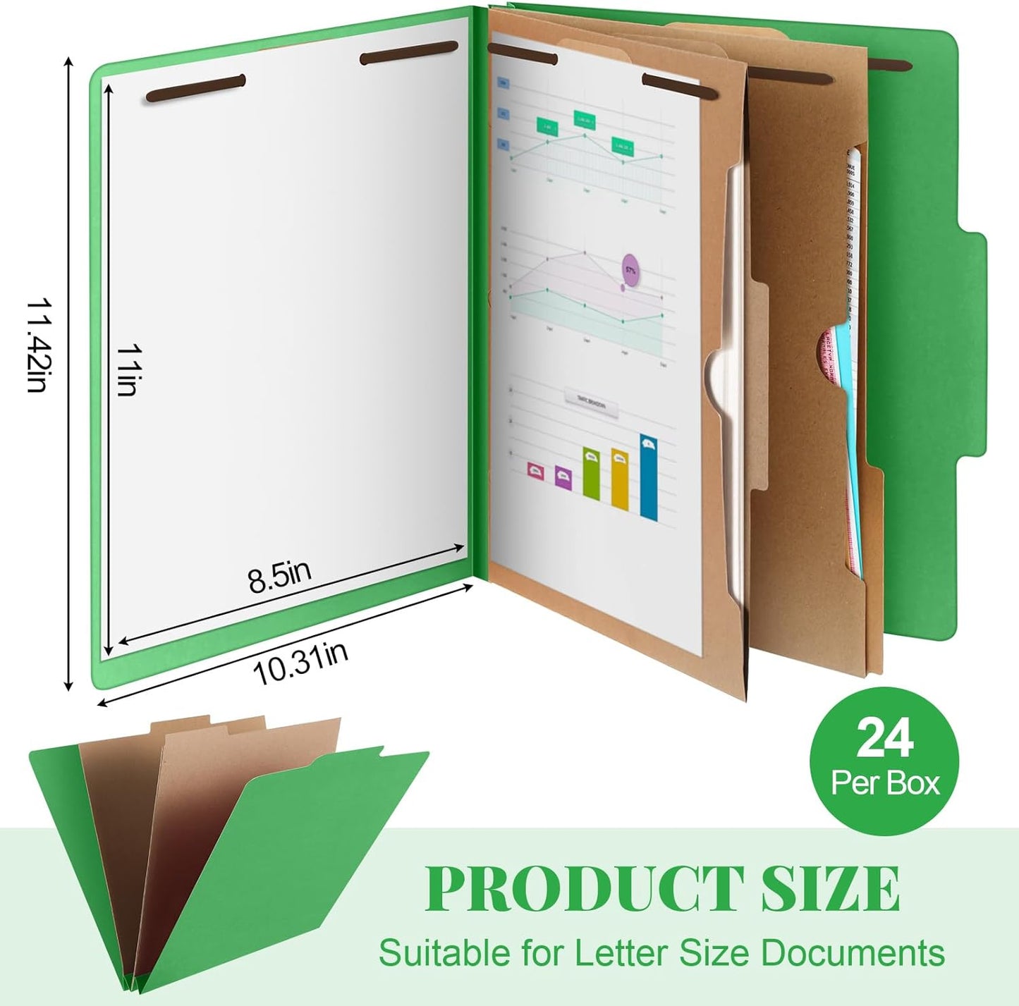 24 Pcs Classification Folders Letter Size, 2 Pocket Dividers Pressboard File Folder with Fasteners, Expanding File Organizer Bulk for Teachers, Clergy, Office, Church, Christmas (Green)