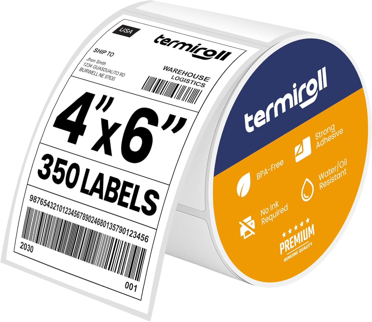 4x6 Thermal Labels – 350 Labels/Roll – Direct Thermal, Non-Perforated – Compatible with Rollo, Zebra, iDPRT, MUNBYN – Strong Adhesive, BPA-Free – Commercial Grade by TERMIROLL