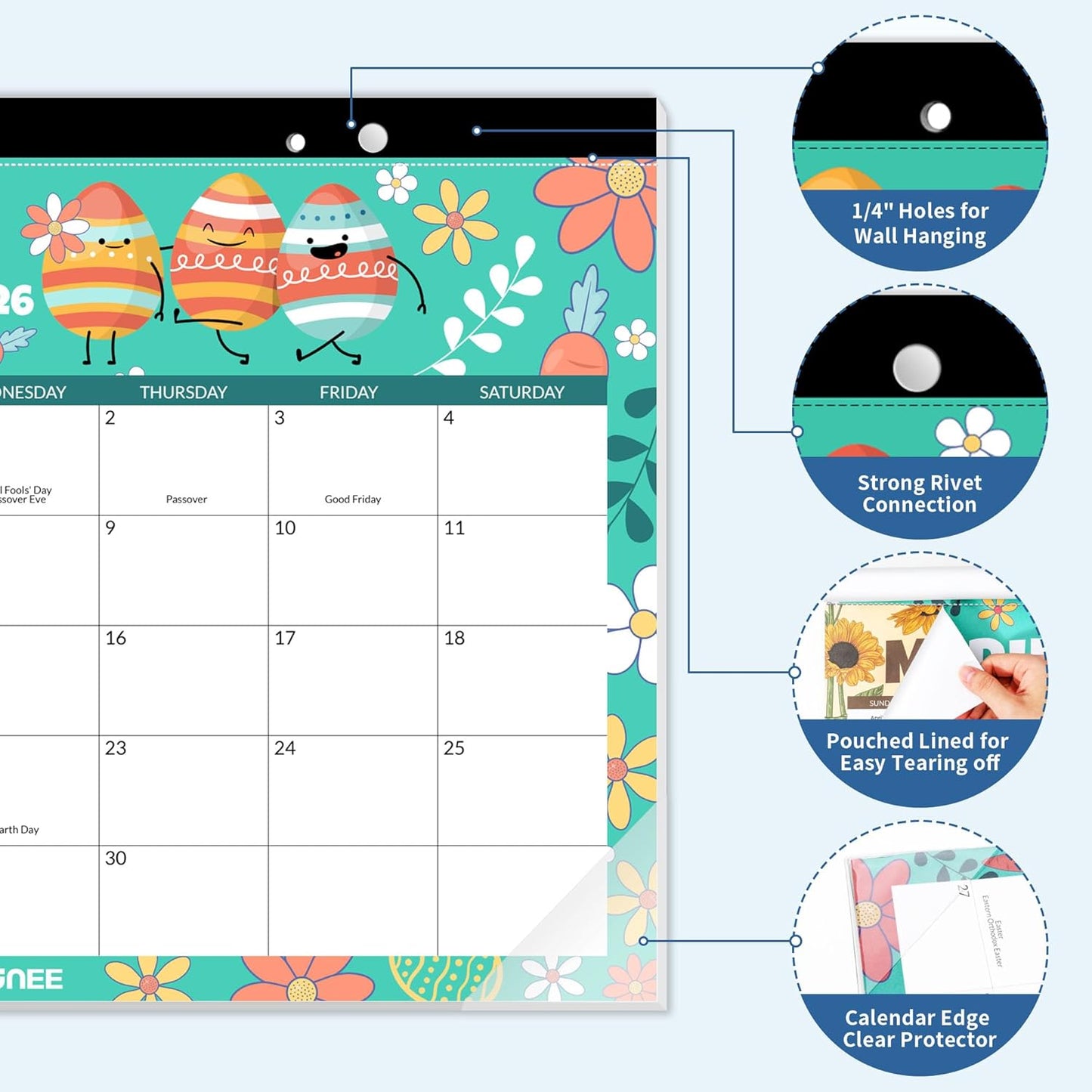 SUNEE Desk Calendar 2025-2026 17x12, 18 Months, JUL. 2025 - DEC. 2026, Academic Desktop Calendar 2025-2026, School Year Large Calendar for Teacher, Seasons Color