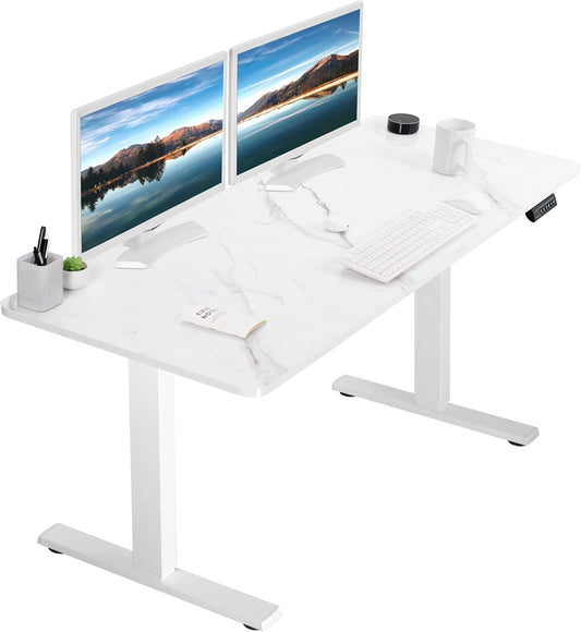 VIVO Electric Dry Erase 60 x 24 in Standing Desk, Memory Height Adjustment, 1B Series, White Marble Pattern Top, White Frame, DESK-KIT-1W6WM
