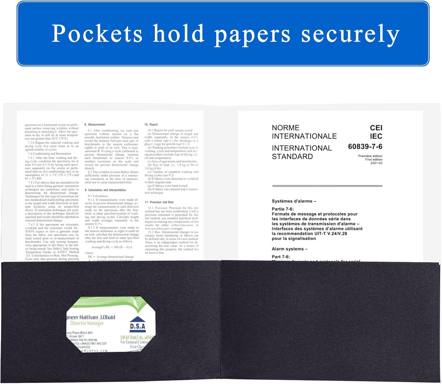 Zzrywuty 100 Packs Two Pocket File Folders with Business Card Slot,Textured Paper,Letter Size,Holds 100 Sheets for School,Office,Business,Black