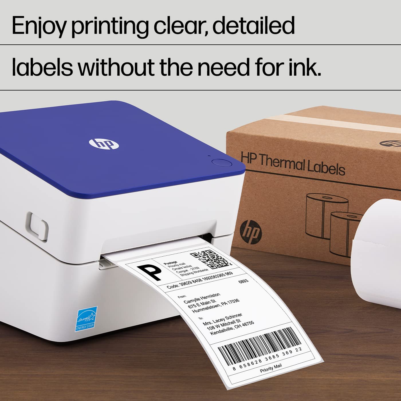 HP 4” x 6” Direct Thermal Shipping Labels, 4 Rolls 250 Sheets per Roll, Multipurpose Thermal Labels for Personal or Business Use, Compatible with HP and Other Thermal Label Printers, White