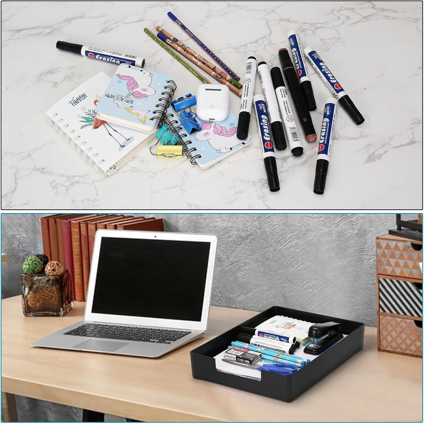 Stackable Letter Tray Paper Organizer, A4 Size Desk Holder for Letter Paper/Stationery/Desk Accessories, Black Holder File Organization for Office, School, Home Storage (2 Pack)