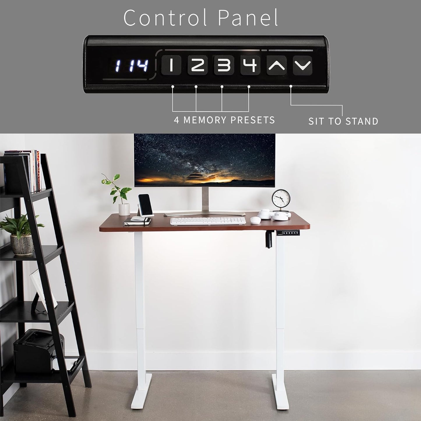 VIVO Electric 48 x 30 in Standing Desk, Memory Height Adjustment, 1B Series, One-Piece Dark Walnut Top, White Frame, DESK-KIT-1W5D