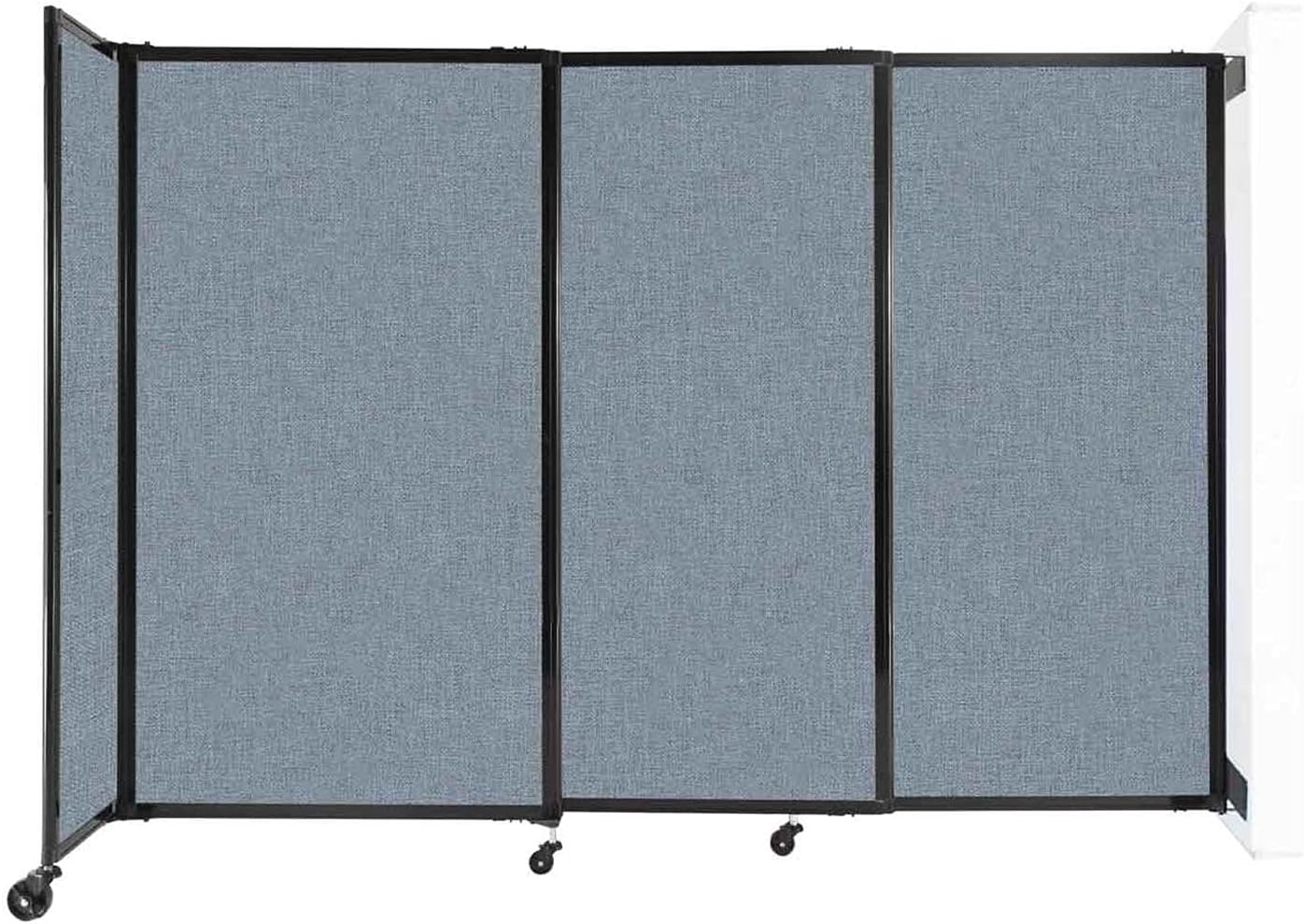 Wall-Mounted Sliding StraightWall Room Divider | Adjustable Widths | Locking Wheels | Room Separator | Up to 7'2" Wide x 5' Tall Powder Blue Fabric Panels