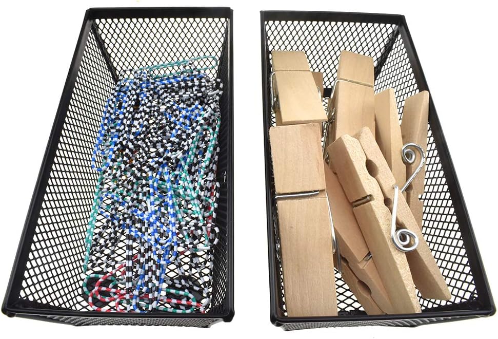 HAHIYO Stackable Mesh Tray Cup 6 x 3 x 2 inches Sturdy Container for Desk Drawer Organizer Collection for Home Office School kitchen Soft Foam Feet No Sharp Edges 2 Pack Black