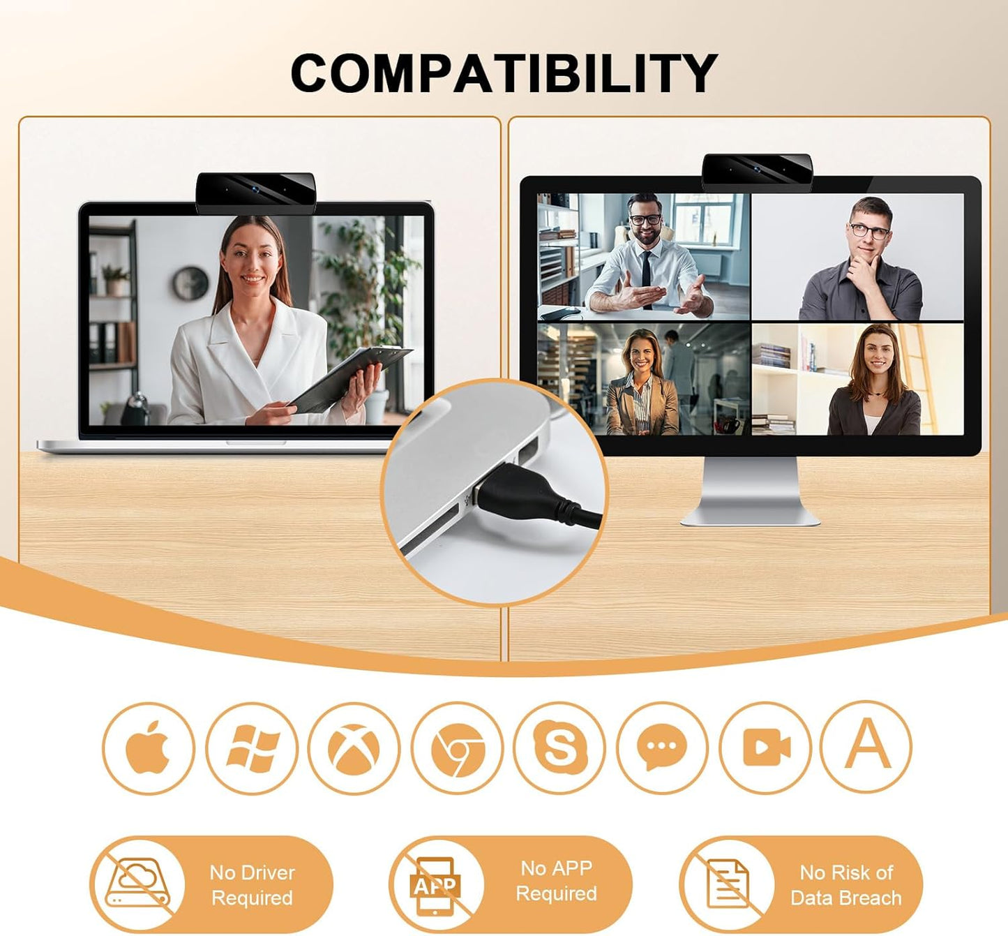 Webcam,1080P HD Webcam with Microphone, USB Computer Camera for Laptop & Desktop - Plug & Play, Stereo Sound, Auto Low-Light Correction, for Zoom/Skype/FaceTime/Teams/Webex, Streaming & Video Calls