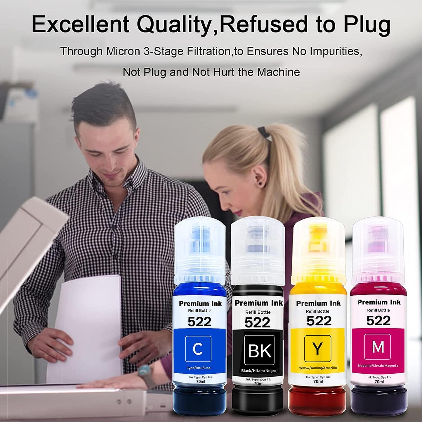 Printers Jack Compatiable T522 Refill Ink Bottle Kit for Supertank ET-2800 ET-4700 ET-4800 ET-2710 ET-2720, ET-2803 Printer, 4 Packs