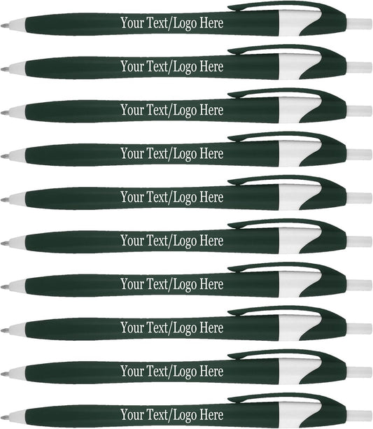 SyPen Personalized Pens With your Custom Logo or Text-500 Pack Bulk-for Businesses, Parties, and Events, Custom Printed Slim Ballpoint Click Pens, Green Barrel Color, Black Ink