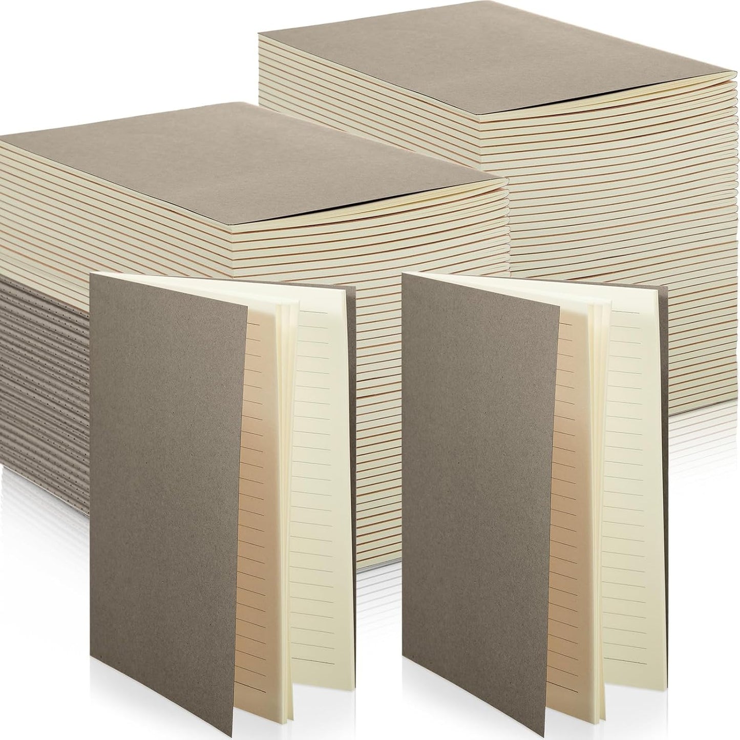 Sepamoon 150 Pack Kraft Notebook Journals 5.82 Inch x 4.13 Inch A6 Softcover Notebooks Bulk for Kids Student Writing Sketch Travel Journal Office Notepad with 48 Pages 24 Sheets, Lined(Dark Gray)