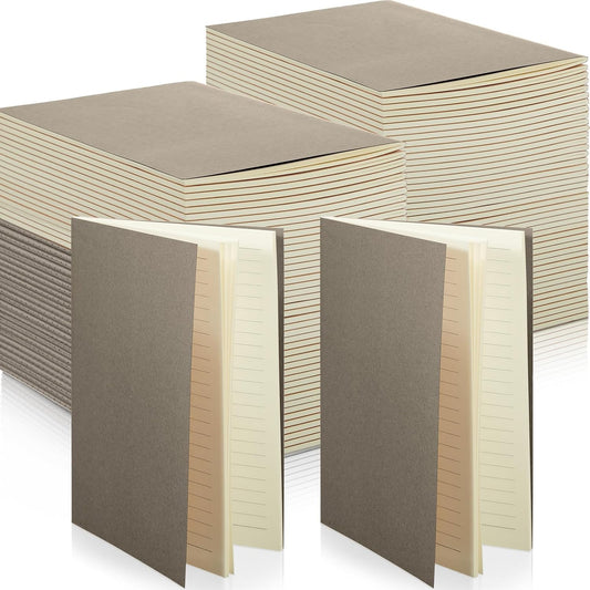 Sepamoon 150 Pack Kraft Notebook Journals 5.82 Inch x 4.13 Inch A6 Softcover Notebooks Bulk for Kids Student Writing Sketch Travel Journal Office Notepad with 48 Pages 24 Sheets, Lined(Dark Gray)