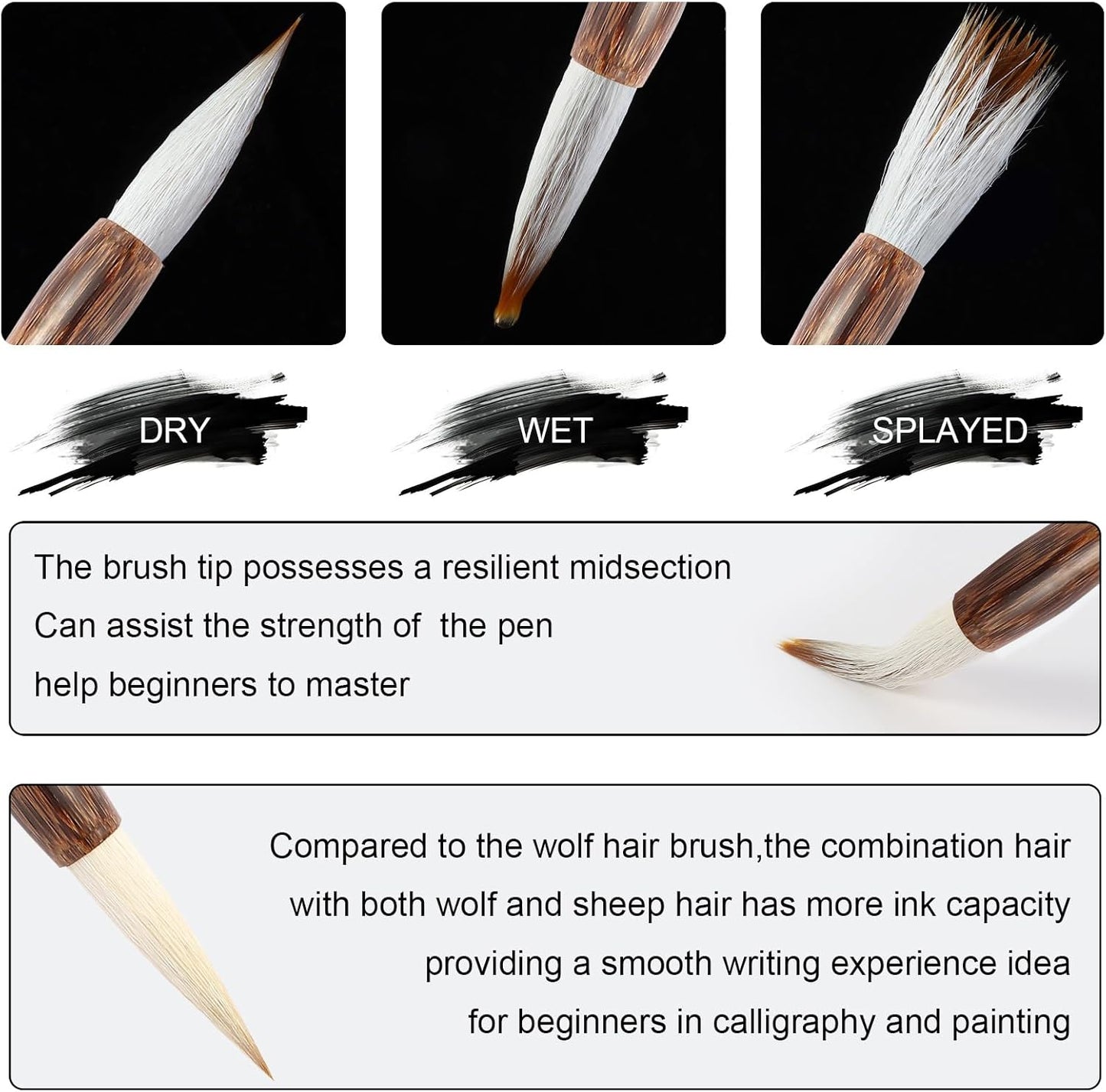 Corciosy 12 Pieces Chinese Calligraphy Brush Set - Premium Painting Writing Watercolor Sumi Brushes Set Kanji Japanese Drawing Art Brushes with Roll-up Brush Holder