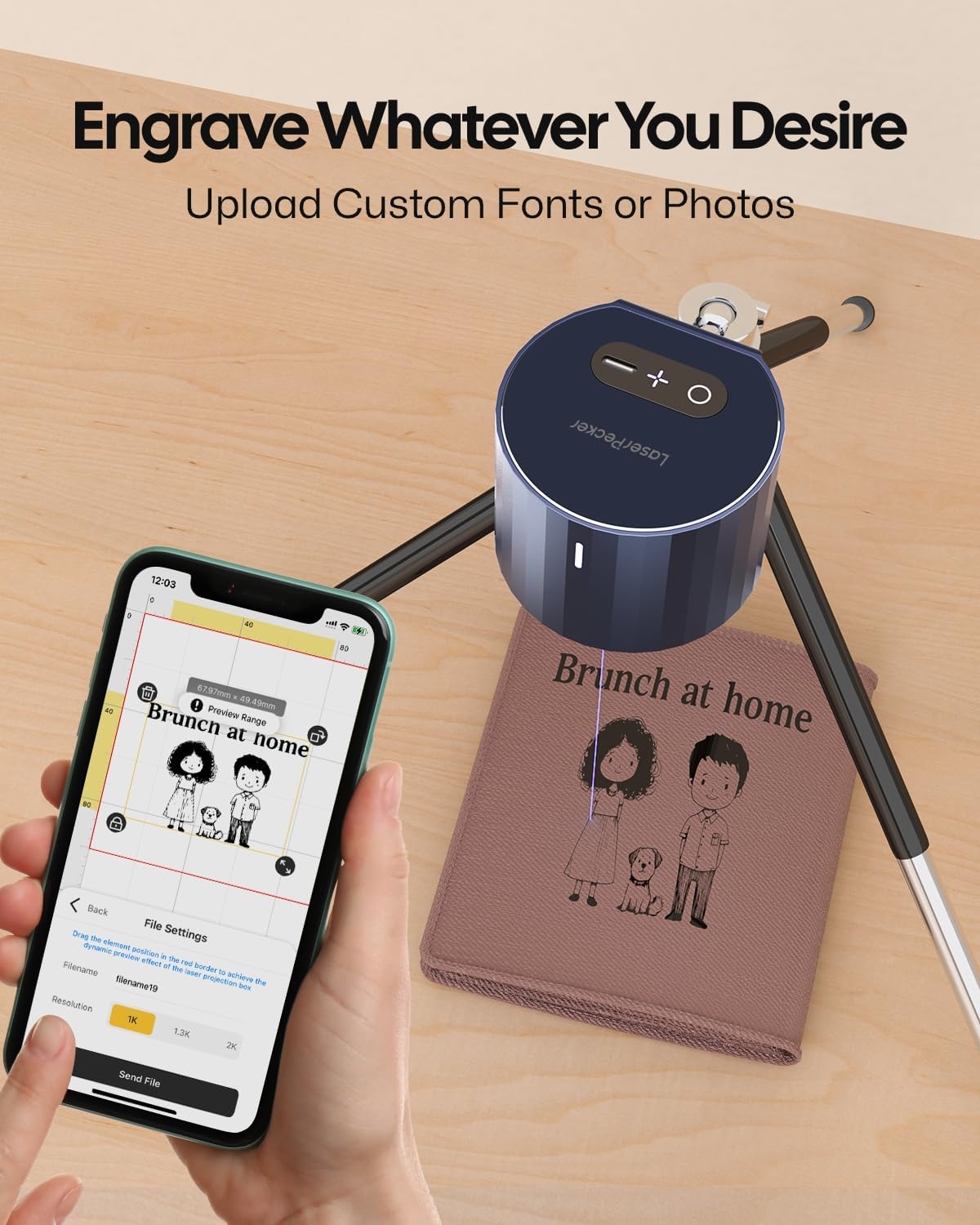 LaserPecker LP1 Pro Laser Engraver for Beginners, Mini Portable Laser Engraving Machine for Wood/Leather/Felt, 190g Lightweight, 10,000+ Hour Lifespan, Laser Safety Glasses Included, Basic Set