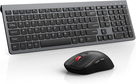 Wireless Keyboard and Mouse Combo,Quiet Click,Full Size Design with Number Pad,Ergonomic Mouse with 5 DPI,Sleep Mode-2.4G Silent Portable Cordless Combo for Laptop/PC/Computer/Mac(Grey)