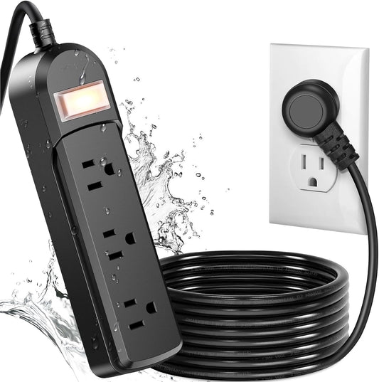 IPX6 Outdoor Power Strip Weatherproof, Waterproof Surge Protector with 3 Wide Outlet 12FT Long Extension Cord, Wall Mountable for Outside Decorations and More UL Listed(Black)